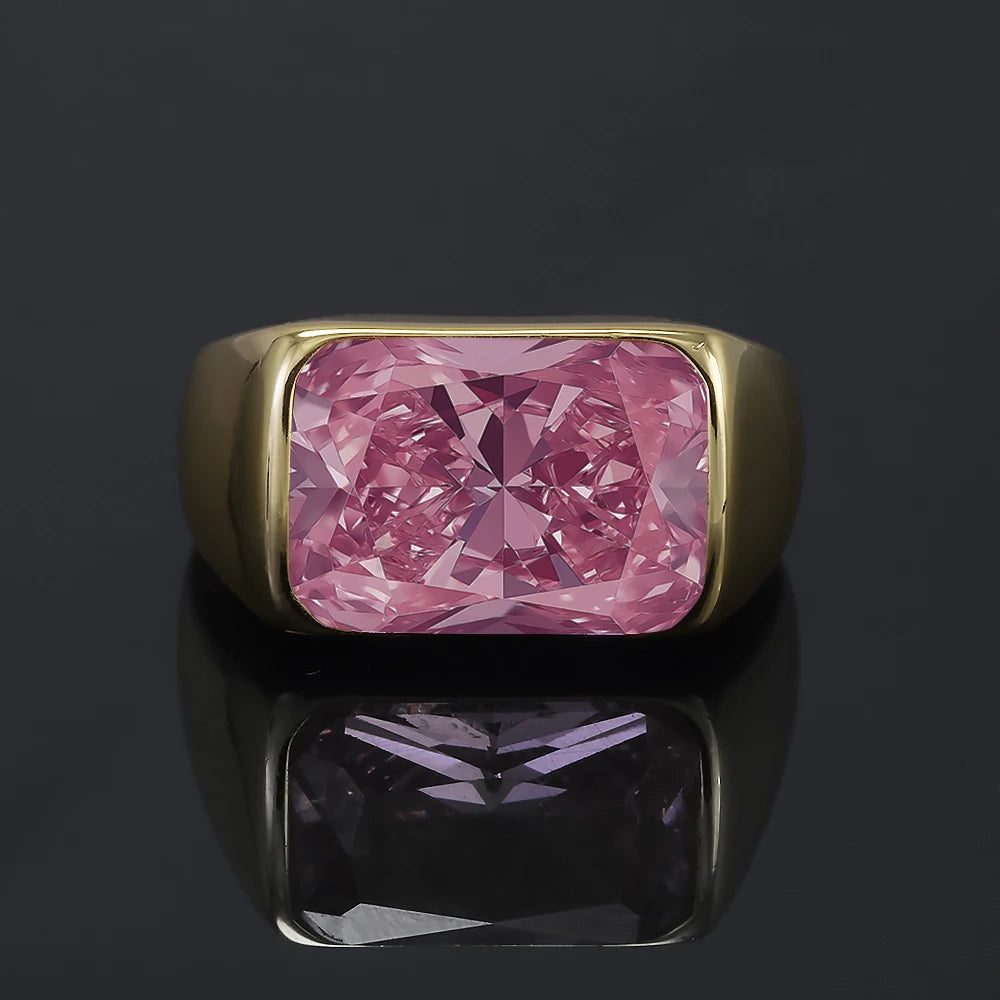 925 Sterling Silver Gemstone Signet Ring for Women 18k Gold Plated Citrine Pink Quartz Simple Fashion Party Jewelry Accessories