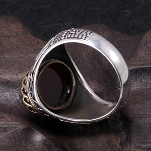 Real Pure 925 Silver Rings Cool Retro Luxury Big Turkish Rings For Men With Green Red Tiger Eyes Stones Vintage Turkey Jewelry - GQTORCH Jewelry