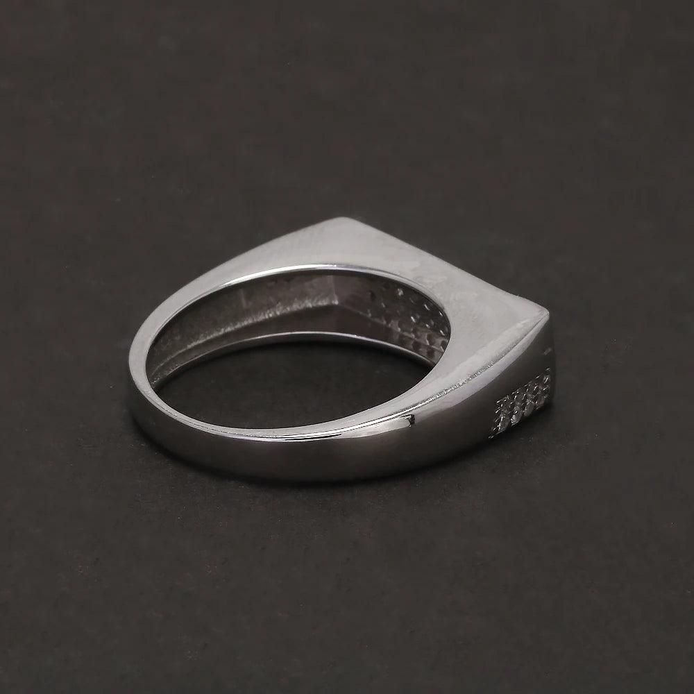 Solid S925 Silver Men's Micro Pave Zircon Ring Art Deco Fashion Modern Minimalist Style Jewelry Birthday Party Gift - GQTORCH Jewelry