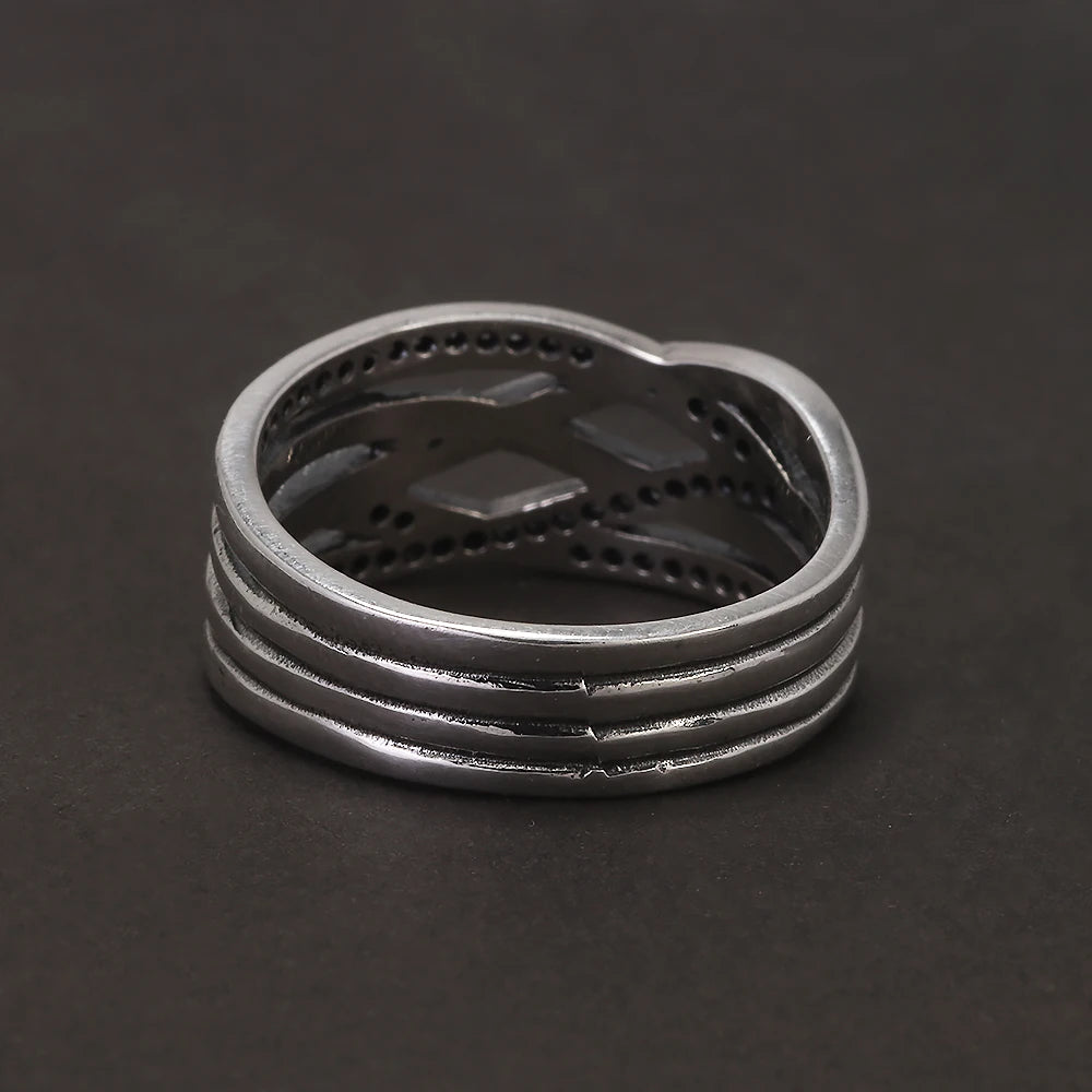 925 Sterling Silver Zircon Braid Ring for Women Closed Irregular Minimalist Vintage Party Female Finger Jewelry