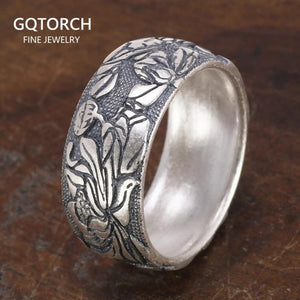 S990 Sterling Silver Ring Vintage Style Rings For Women With Lotus Design Fine Jewelry Bague Femme anel feminino - GQTORCH Jewelry