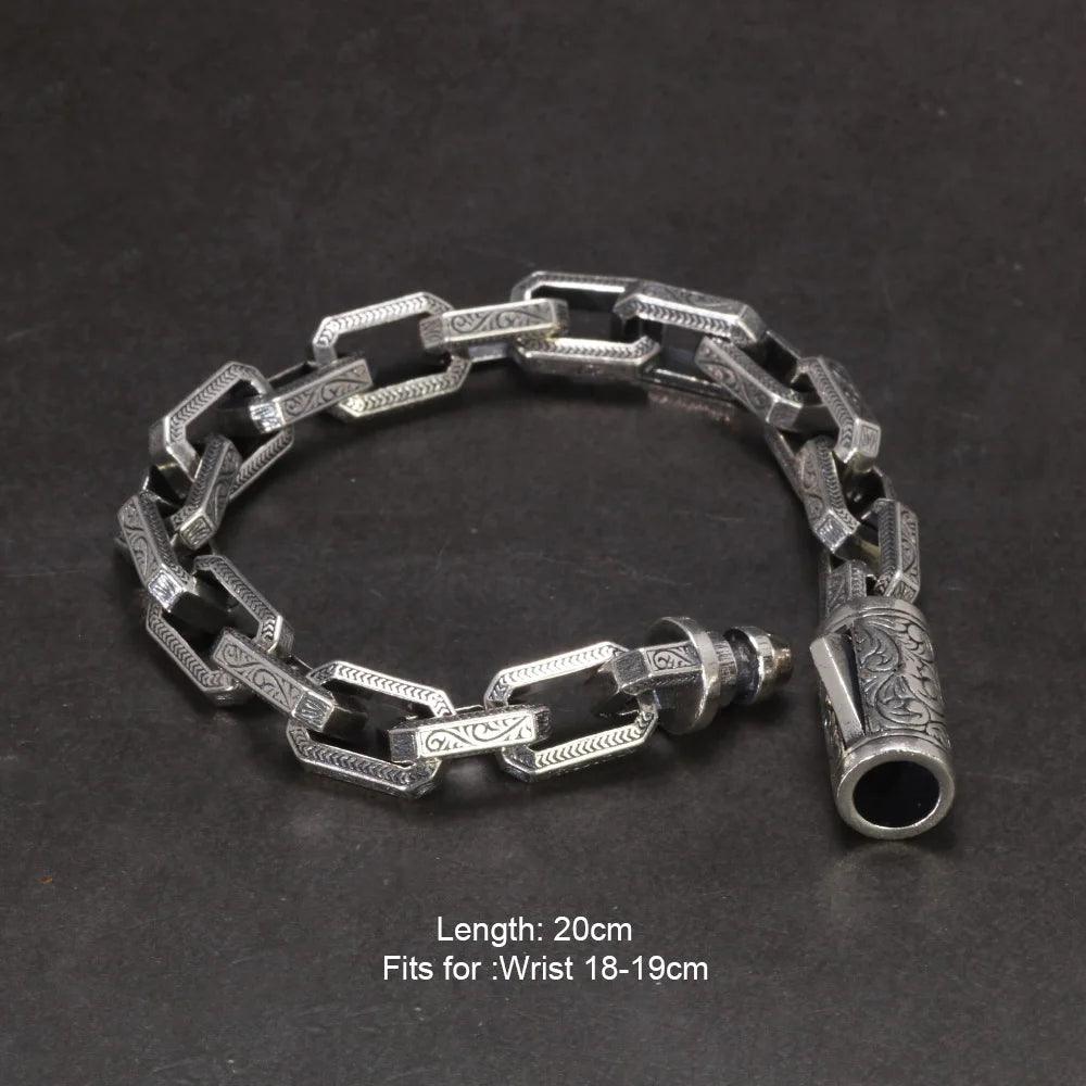 Solid 925 Sterling Silver Vintage Rattan Lace Bracelet For Men Safety Buckle Handmade Viking Mens Jewelry - GQTORCH Jewelry