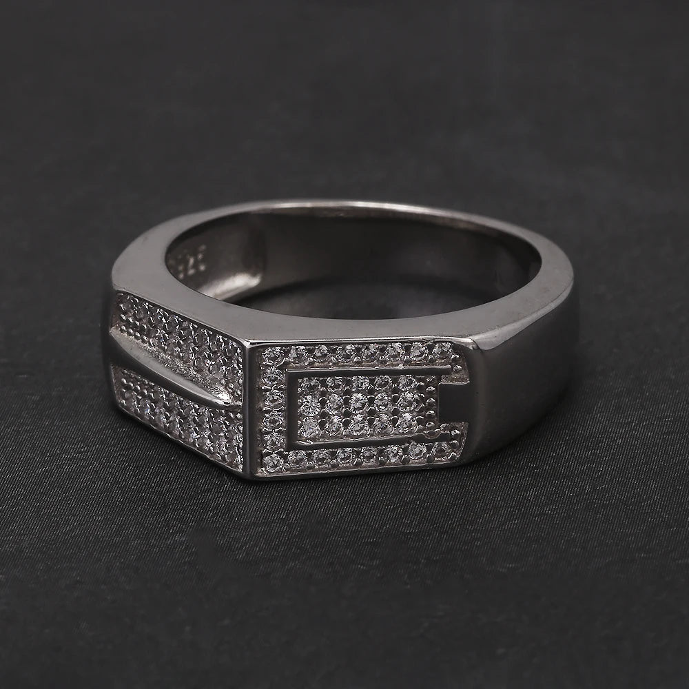 100% Sterling Silver Men Wedding Band Micro Inlaid Zircon Engagement Ring Fashion Eternity Promise Ring Luxury Designer Jewelry