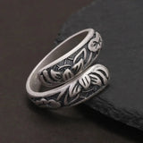 999 Pure Silver Retro Lotus Open Ring for Women Vintage Thai Silver Color Double Layer Adjustable Ethnic Female Jewelry Gift