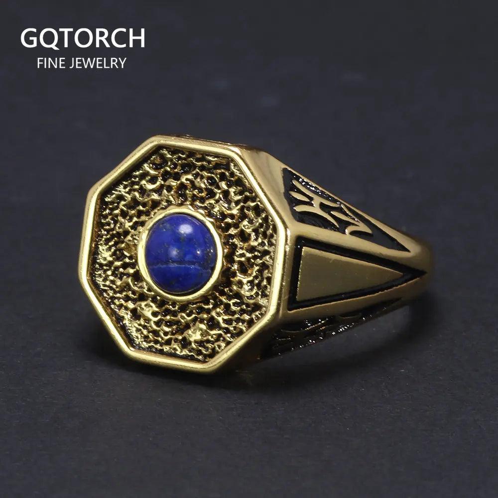 The Originals 925 Sterling Silver Vampire Rings With Natural Lapis Lazuli Stone Damon Stefan's Elija Klaus Rebeka Mikaelson - GQTORCH Jewelry