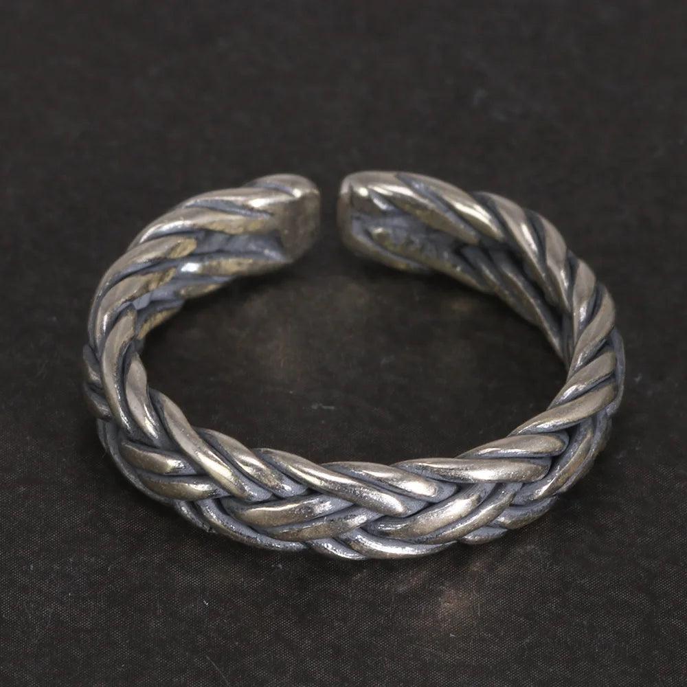S925 Sterling Silver 2 and 4 Lines Braided Rings Handmade Viking Bands Adjustable Size 5-10 Handcrafted Jewelry - GQTORCH Jewelry