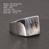 Real Pure 925 Sterling Silver Mens Rings with Natural Agate Original Color Simple Turkish Rings Trendy Male Jewelry - GQTORCH Jewelry