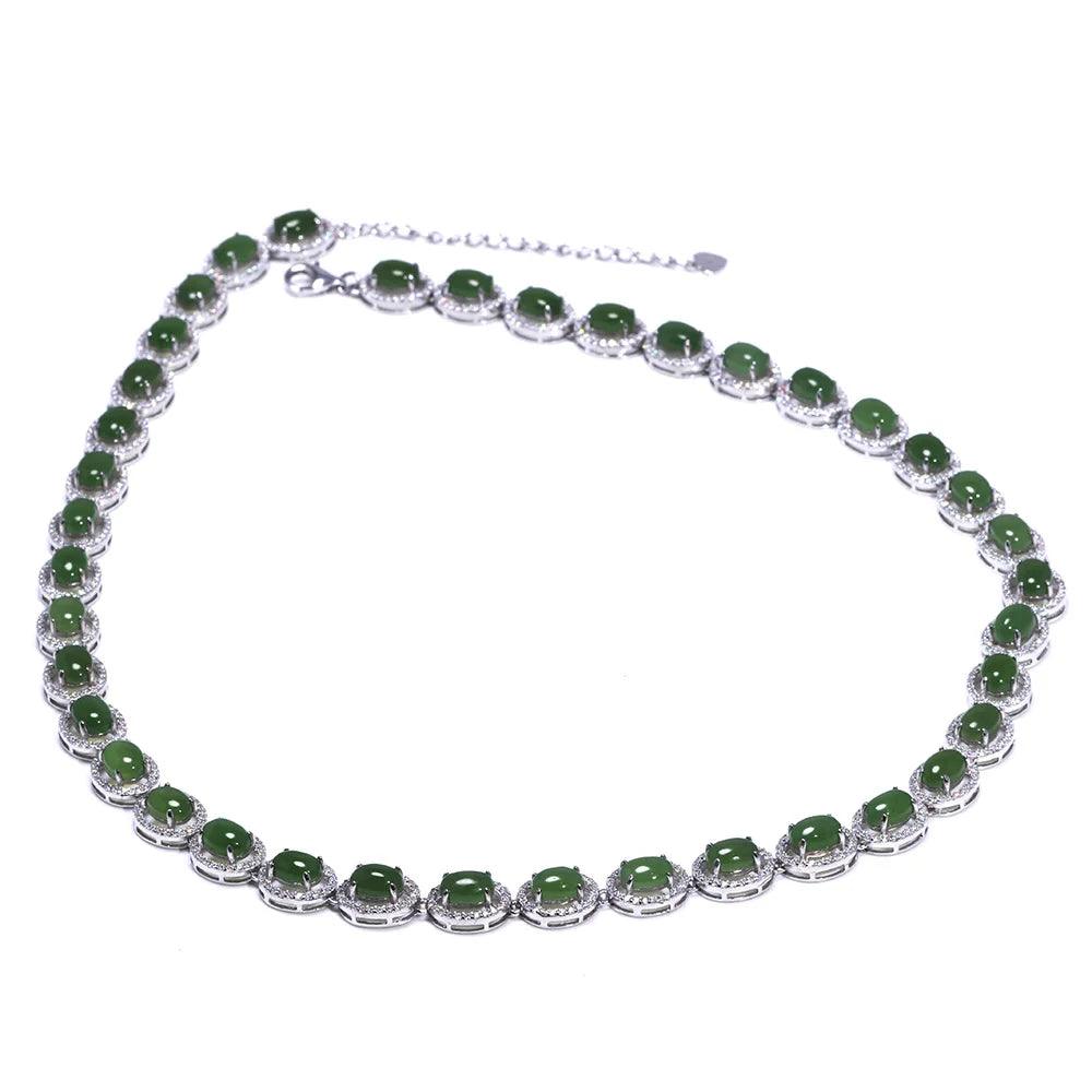 Genuine Sterling Silver 925 Jewelry Natural Green Jade Tennis Chain Necklaces For Women Ethnic Gemstones Jewelry - GQTORCH Jewelry