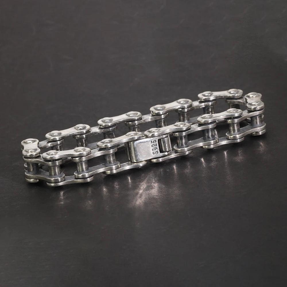 Vintage Bicycle Chain Bracelet 925 Sterling Silver for Men Viking Fine Jewelry - GQTORCH Jewelry