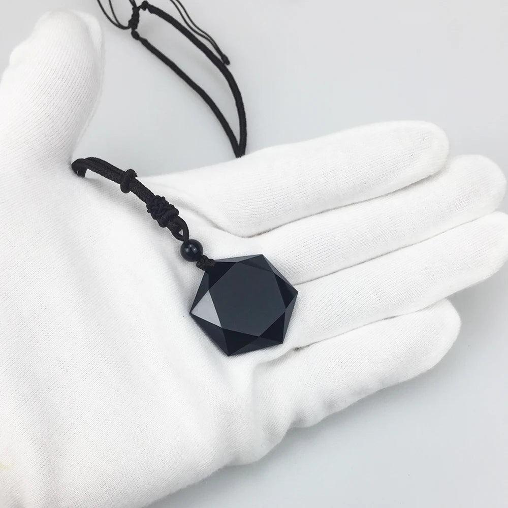 Black Obsidian Natural Stone Pendant Necklaces For Women and Men Cubic Hexagram Sweater Necklace Amulets And Talismans Jewelry - GQTORCH Jewelry