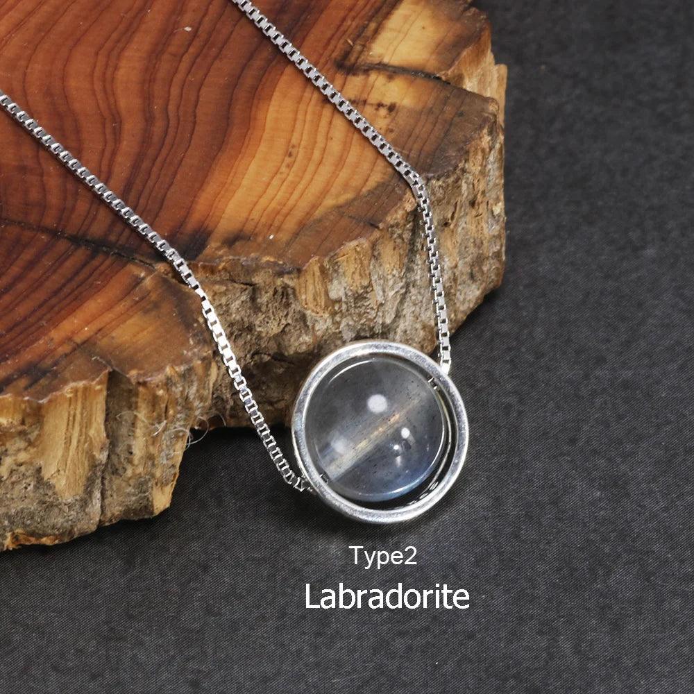Real Pure 925 Sterling Silver Labradorite Pendant Necklace With Box Chain Simple Elegant Natural Gemstone Collier For Women - GQTORCH Jewelry
