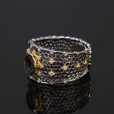 925 Sterling Silver Topaz Stone Women's Wedding Ring Wide Adjustable Hollow Out Luxury Royal Style Vintage Fashion Jewelry