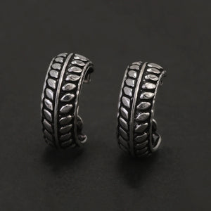 Real 925 Sterling Silver Retro Hoop Earrings for Women Men Geometric Heart Wheat Leaf Whale Vintage Punk Rock Ear Jewelry Gift