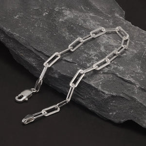 Solid 925 Sterling Silver 4mm Paperclip Link Chain Bracelet for Men Women Paper Clip Hand Chain Simple Fashion Punk Jewelry
