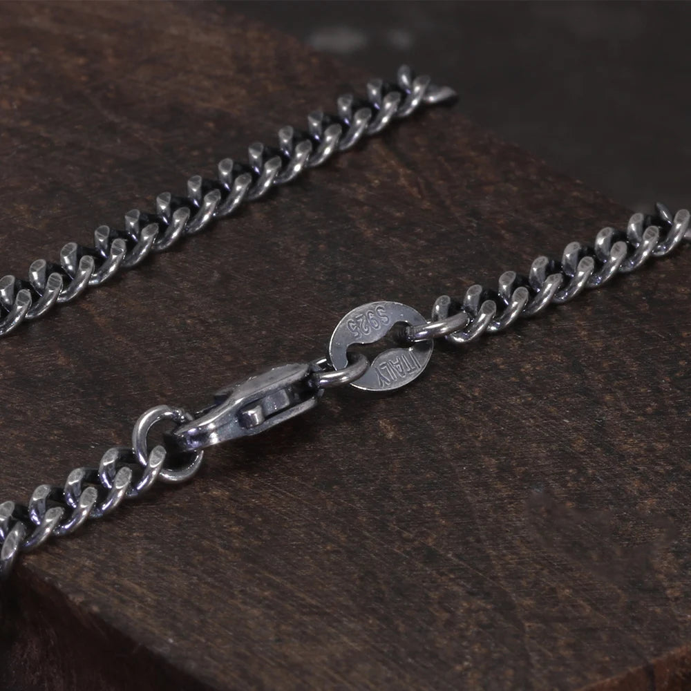S925 Sterling Silver 2.5mm Whip Rope Men's Necklace Punk Rock Cool Fashion Long Necklace Jewelry
