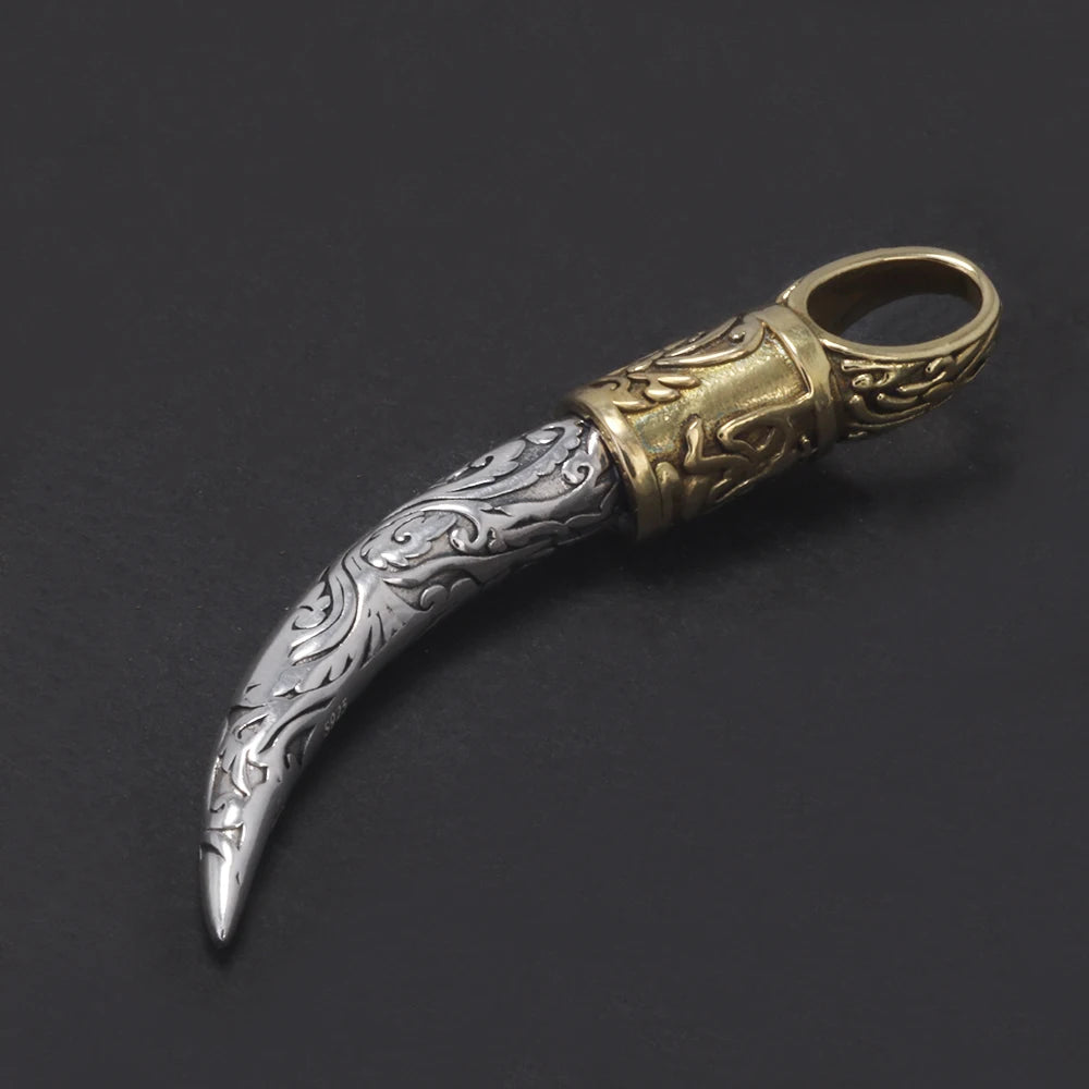 Real S925 Silver Vintage Wolf Tooth Pendant Necklace for Men Punk Rock Hiphop Fashion Animal Amulet Jewelry