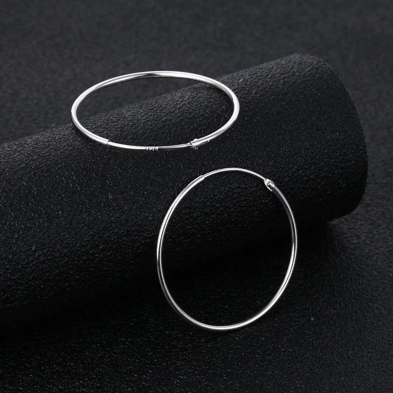 S925 Sterling Silver Hoop Earrings Elegant Men and Women Ear Clip round Earrings Ear Stud Simple Fashion Female Jewelry - GQTORCH Jewelry