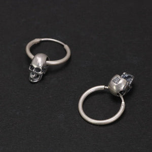 Real 925 Sterling Silver Skull Earrings Retro Antique Hook Shape Gothic Vintage Jewelry for Men and Women - GQTORCH Jewelry