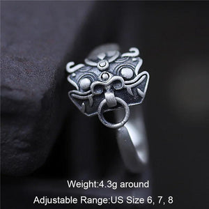 100% Real Pure 925 Sterling Silver Animal Rings For Women Ancient Mythology Gluttonous Personality Open Type - GQTORCH Jewelry