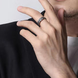 Real 925 Sterling Silver Mens Rings Open Type Hammer Pattern Retro Punk Viking Jewelry Resizable - GQTORCH Jewelry