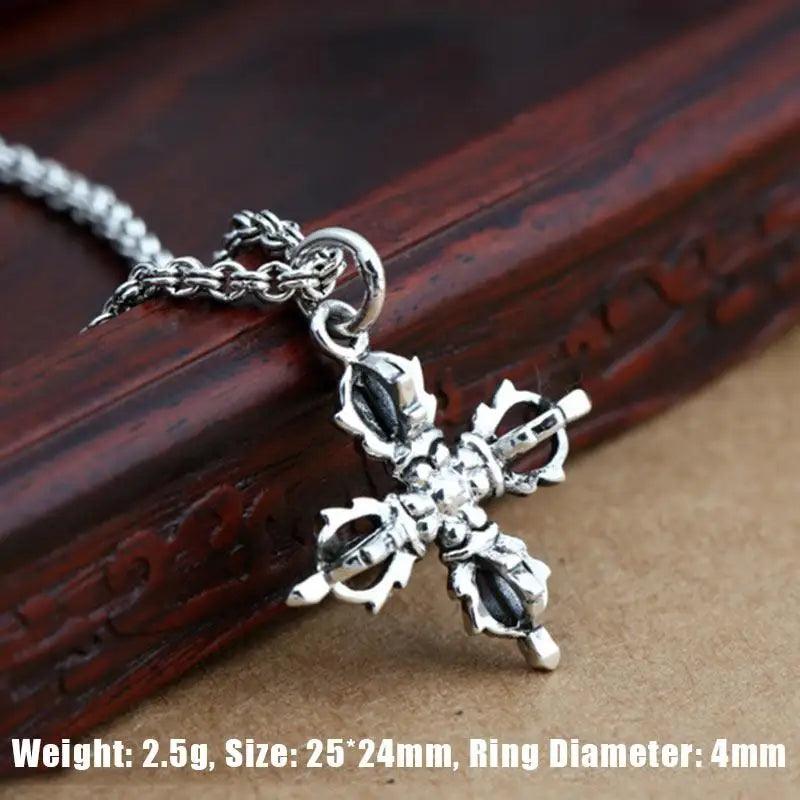 925 Sterling Silver Pendant Cross Vajra Sweater Chain Pendant For Men And Women Buddha Jewelry - GQTORCH Jewelry