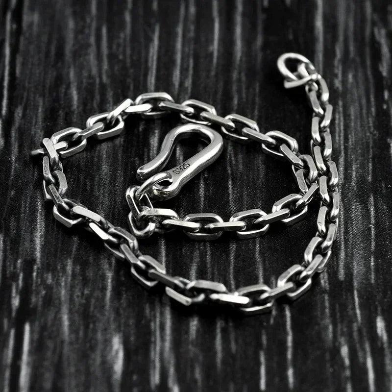 Thin Silver Bracelet Mens Womens Vintage Punk Link Chain 925 Sterling Silver Bracelets Simple Design With Hooks Bileklik - GQTORCH Jewelry