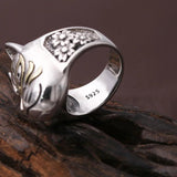 Real Solid 925 Sterling Silver Hannya Mask Ring for Men Retro Vintage Cool Big Mens Biker Ring Buddhism Jewelry - GQTORCH Jewelry