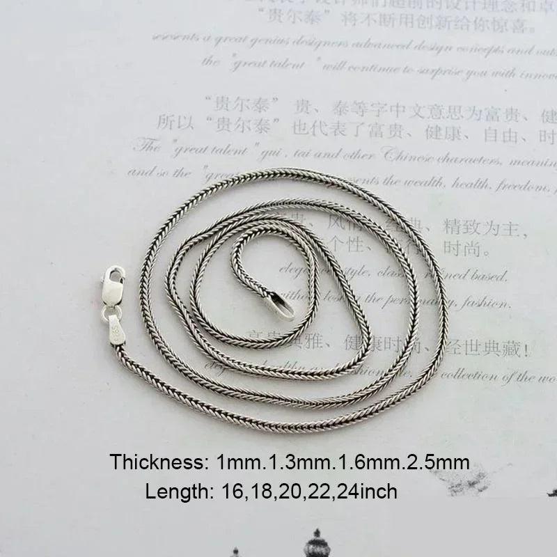 Real Pure 925 Sterling Silver Necklace Chain Women And Men Vintage Foxtail 1.6mm Retro Solid Thai Silver Italy Fine Jewelry - GQTORCH Jewelry