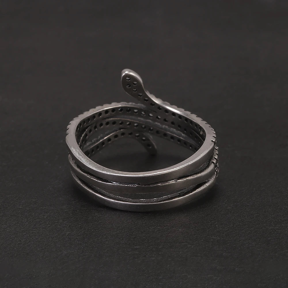 100% 925 Sterling Silver Retro Snake Ring for Women Micro Inlaid Zircon Fashion Animal Rings Punk Party Jewelry Accessories