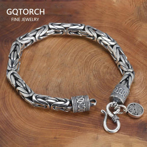 Real Pure 925 Sterling Silver Bracelet Men Link Chain Peace Lines Corsair Best Gifts Vintage Punk Thai Silver Armband Man - GQTORCH Jewelry
