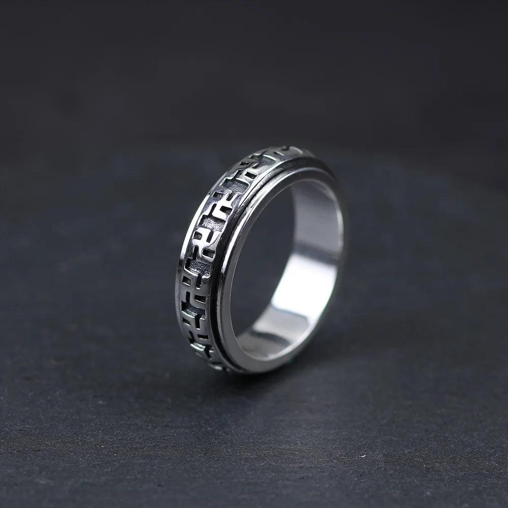 Real Pure 925 Sterling Silver Rotatable Rings Om Mani Padme Hum For Women And Men Prayer 6mm Shurangama Mantra Buddhism Jewelry - GQTORCH Jewelry