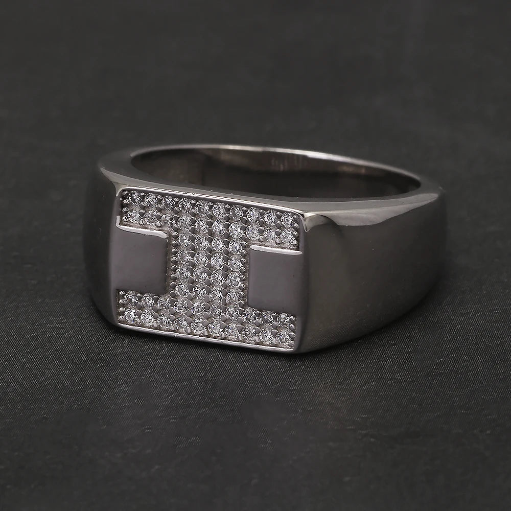 100% Sterling Silver Men Wedding Band Micro Inlaid Zircon Engagement Ring Fashion Eternity Promise Ring Luxury Designer Jewelry