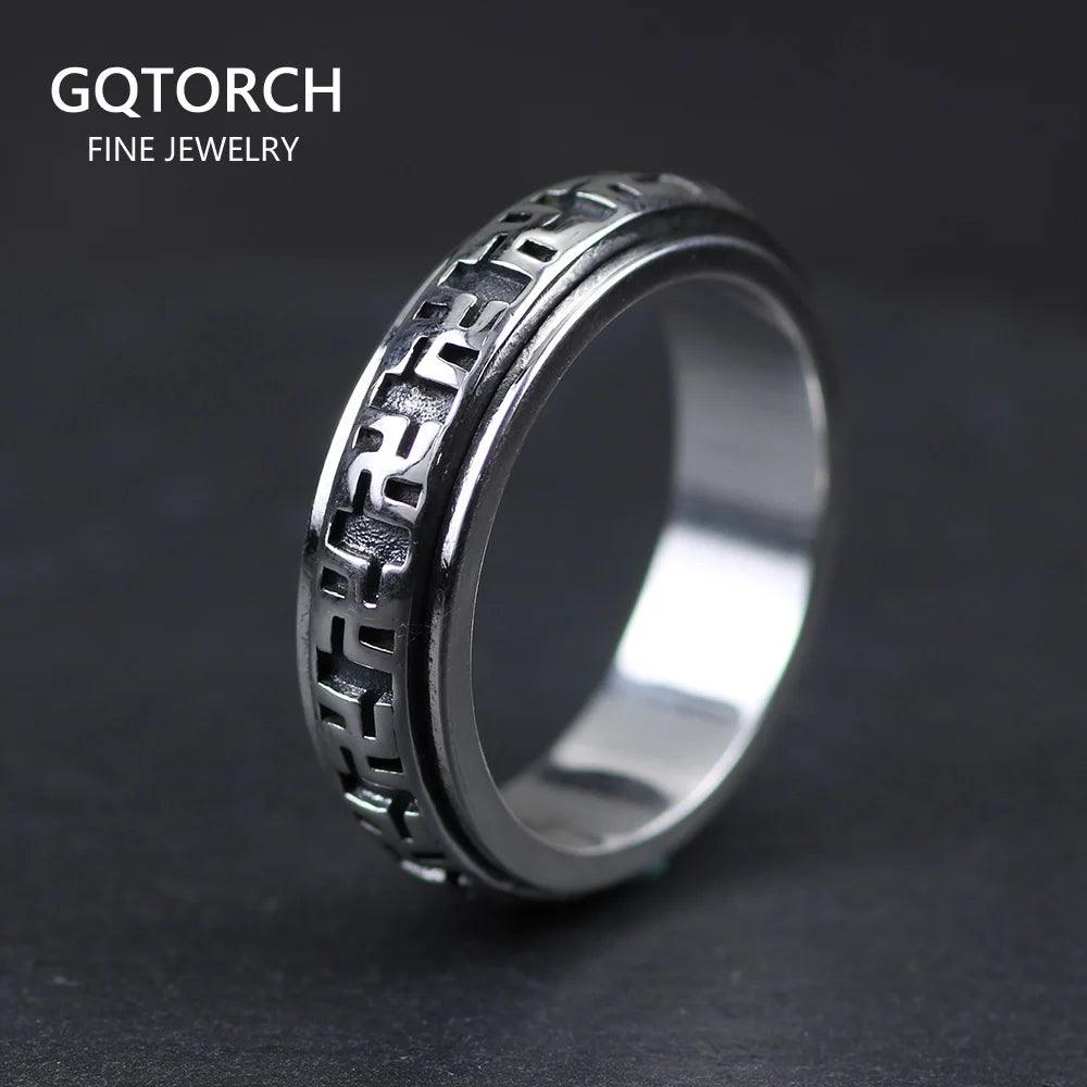 Real Pure 925 Sterling Silver Rotatable Rings Om Mani Padme Hum For Women And Men Prayer 6mm Shurangama Mantra Buddhism Jewelry - GQTORCH Jewelry