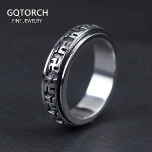 Real Pure 925 Sterling Silver Rotatable Rings Om Mani Padme Hum For Women And Men Prayer 6mm Shurangama Mantra Buddhism Jewelry - GQTORCH Jewelry