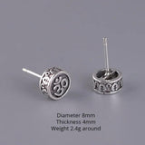 Real 925 Sterling Silver OM Mantra Stud Earrings For Women and Men Retro Antique Style Six-Word Sutra Buddhism Jewelry - GQTORCH Jewelry