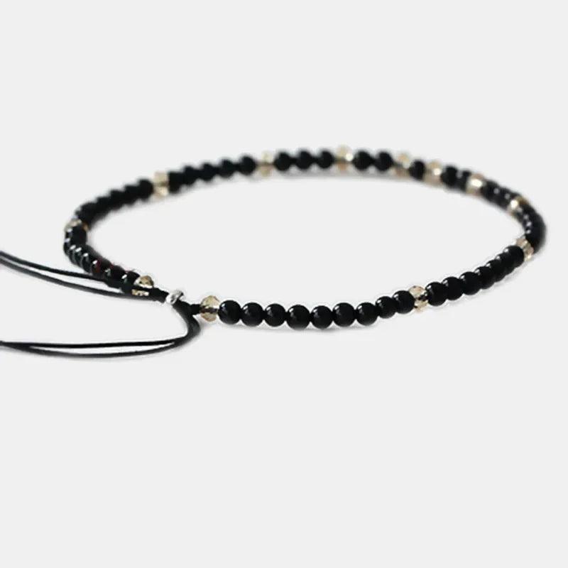 Natural Stone Small Beads Bracelets For Women Black Onyx Handmade Yoga Healing Balance 925 Silver Reiki Prayer Thin Bracelets - GQTORCH Jewelry
