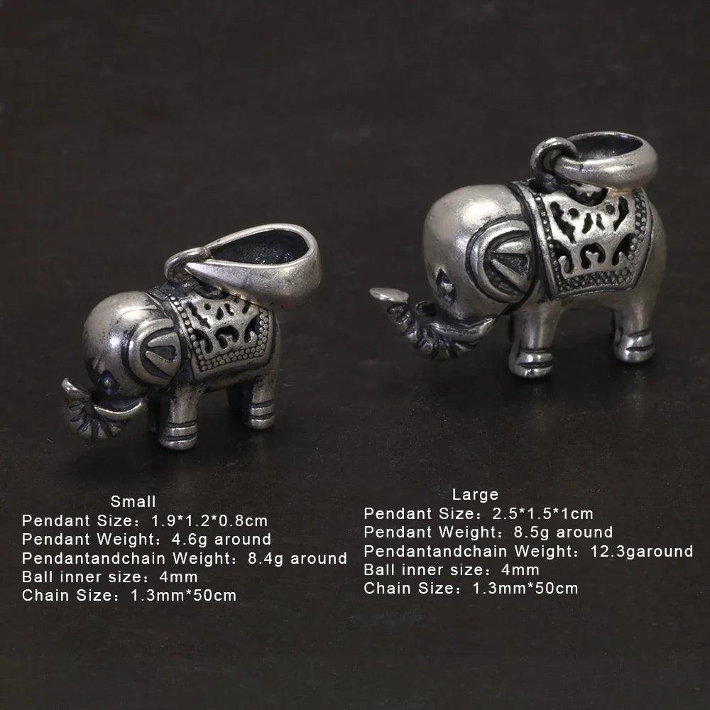 Solid 990 Fine Silver Antiqued Elephant Pendant Necklace for Men Women Punk Retro 925 Sterling Silver Chain Necklace Y2k Jewelry - GQTORCH Jewelry