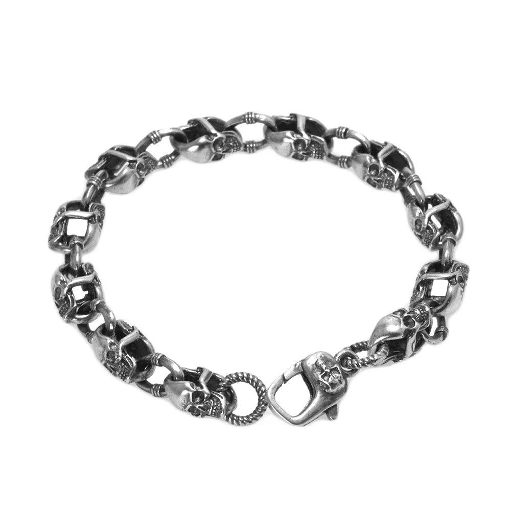 Real 925 Sterling Silver Skull Chain Bracelet for Men and Women Gothic Domineering Street Rock Jewelry Gift - GQTORCH Jewelry