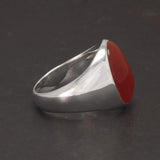 S925 Sterling Silver Natural Stone Rings for Men Red Black Color Agate Turkish Handmade Jewelry Luxury Ring Smooth Simple Design - GQTORCH Jewelry