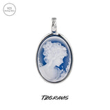 S925 Sterling Silver Natural Blue/Green Agate Goddess Oval Cameo Pendant Necklace for Women White Shell Trendy Elegant Vintage Jewelry