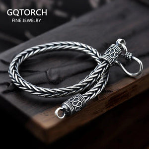 Vintage Real Pure 925 Sterling Silver Handmade Braided Chain Bracelet For Men Jewelry Viking Armband Nordic Chain - GQTORCH Jewelry
