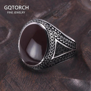 Real Pure Mens Rings Silver s925 Retro Vintage Big Turkish Rings For Men With Color Stones Turkish Jewellery Anel Masculino - GQTORCH Jewelry