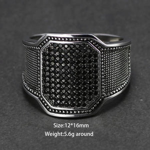 Solid 925 Silver Rings Cool Retro Vintage Turkish Ring Wedding Jewelry For Men Black Zircon Stone Curved Design Comfortable Fits - GQTORCH Jewelry