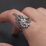 925 Sterling Silver Vintage Peacock Ring for Women Micro Inlaid Hematite Ethnic Style Party Jewelry Gift for Lady Mom