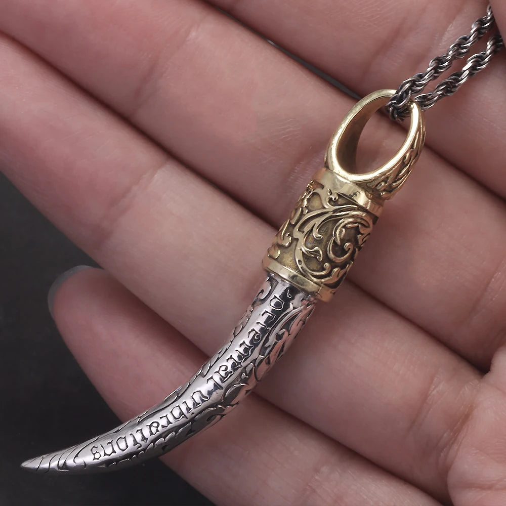 Real S925 Silver Vintage Wolf Tooth Pendant Necklace for Men Punk Rock Hiphop Fashion Animal Amulet Jewelry