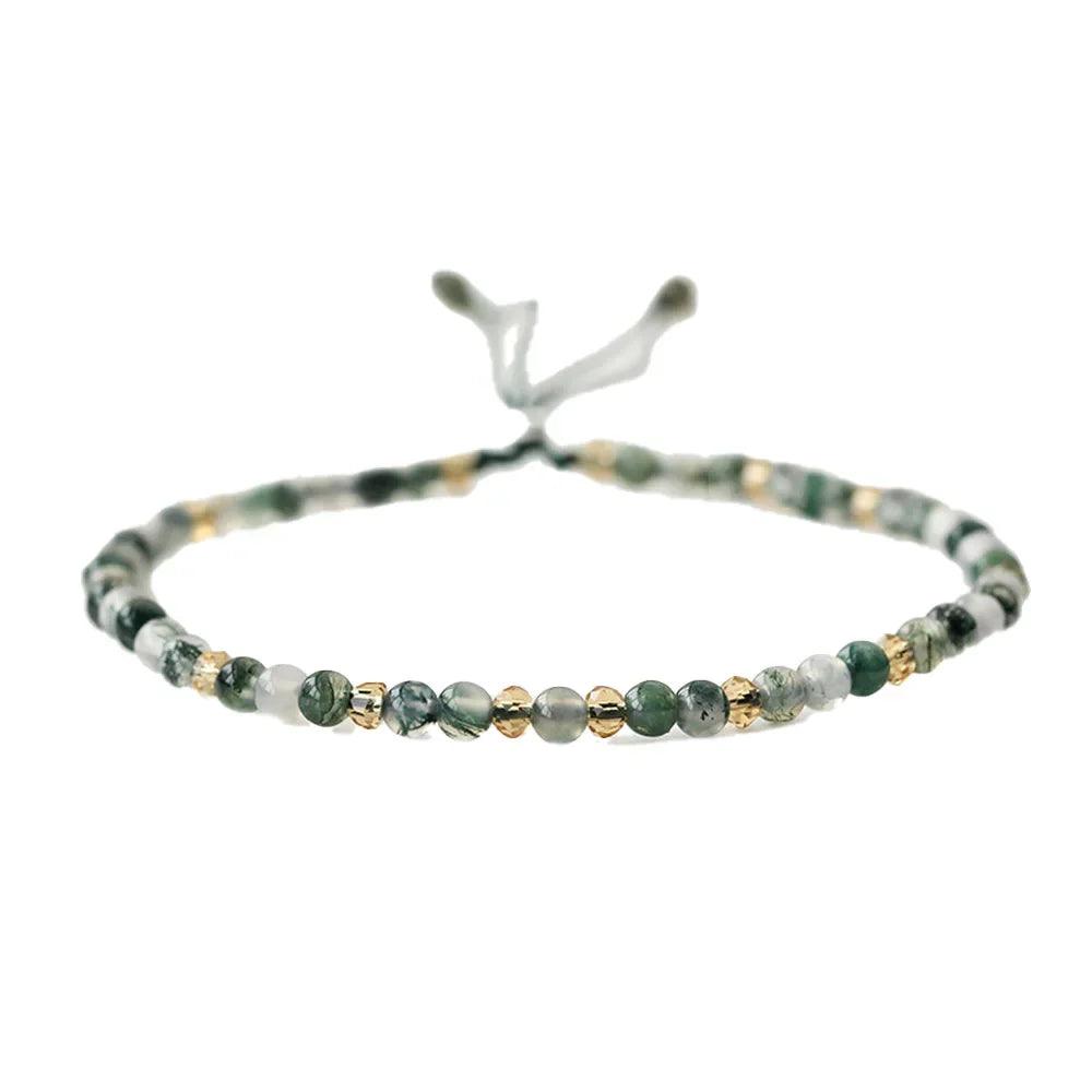 Natural Stone Seaweed Onyx Beaded Bracelet For Women Handmade 3mm Thin Bracelets 925 Sterling Silver Crystal DIY Jewelry - GQTORCH Jewelry