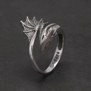 S925 Silver Gothic Pterodactyl Wing Open Ring for Women Men Dragon Punk Retro Rings Adjustable Trendy Jewelry Party  Accessories