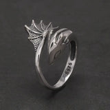 S925 Silver Gothic Pterodactyl Wing Open Ring for Women Men Dragon Punk Retro Rings Adjustable Trendy Jewelry Party  Accessories