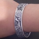 999 Pure Silver Dragon Phoenix Blessing Open Cuff Bracelet Retro Men‘s Bangle Vintage Chinese Auspicious Feng Shui Luck Jewelry - GQTORCH Jewelry