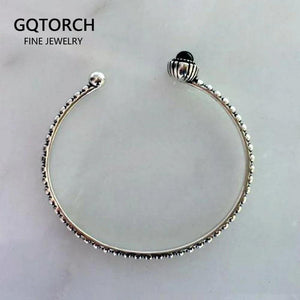 Real Pure 925 Sterling Silver Cuff Bracelets & Bangles For Women With Natural Black Onyx Stone Vintage Retro Punk Jewelry - GQTORCH Jewelry